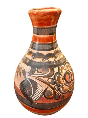 TONALA VASE Burnished Clay Mexican Folk Art Pottery Flowers Floral 8" Tall - Thumbnail 2