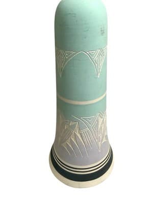 High Elk Navajo Pottery Vase Hand Carved Etched Turquoise Gray 10” - Thumbnail 4