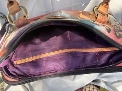 Anuschka Hand Painted Leather Satchel Purse Rose Butterfly Floral Bag - Thumbnail 18