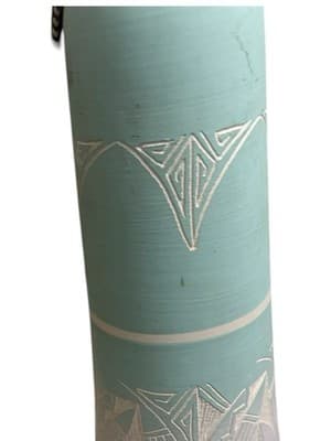 High Elk Navajo Pottery Vase Hand Carved Etched Turquoise Gray 10” - Thumbnail 3