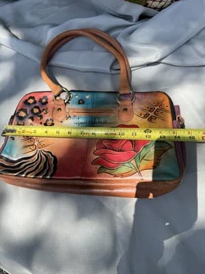 Anuschka Hand Painted Leather Satchel Purse Rose Butterfly Floral Bag - Thumbnail 20