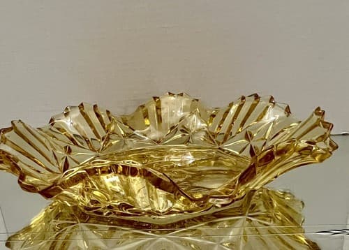 Vintage Federal Glass Fruit Base Pioneer Carnival Glass Sawtooth Edge Bowl 11" - Thumbnail 2
