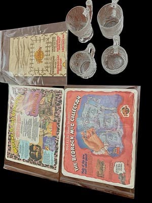 1994 McDonald’s Flintstones Bedrock Mug Set (4) + RocDonald’s Bag & 5 Placemats