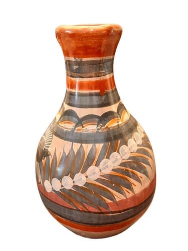 TONALA VASE Burnished Clay Mexican Folk Art Pottery Flowers Floral 8" Tall - Thumbnail 3
