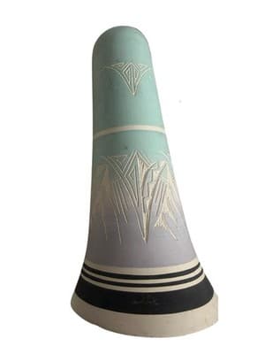 High Elk Navajo Pottery Vase Hand Carved Etched Turquoise Gray 10” - Thumbnail 6