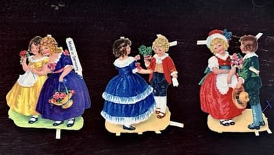 Antique Victorian Die Cut Paper Dolls Lot of 3 Couples Lithograph Scrap Germany