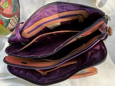 Anuschka Hand Painted Leather Satchel Purse Rose Butterfly Floral Bag - Thumbnail 11