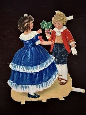 Antique Victorian Die Cut Paper Dolls Lot of 3 Couples Lithograph Scrap Germany - Thumbnail 3
