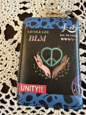 Nicole Lee BLM UNITY Wallet Card Case Zip Around Keychain Black Blue Polka Dot - Thumbnail 3