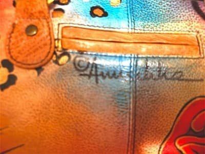 Anuschka Hand Painted Leather Satchel Purse Rose Butterfly Floral Bag - Thumbnail 5
