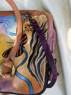 Anuschka Hand Painted Leather Satchel Purse Rose Butterfly Floral Bag - Thumbnail 19