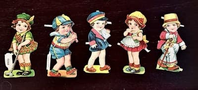 Antique Victorian Die Cut Paper Dolls Lot of 5 Children Lithograph Scrap Germany