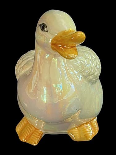 Vintage Kitsch Iridescent White Ceramic Duck Bank Made In Taiwan - Thumbnail 4
