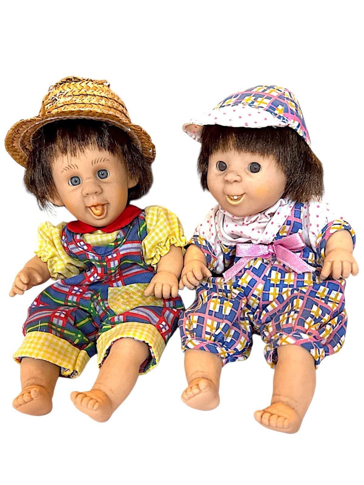 Set of 2, Gi-Go Toys My Pals Bean Bag Plush Boy Girl Baby Dolls Pair, Vintage