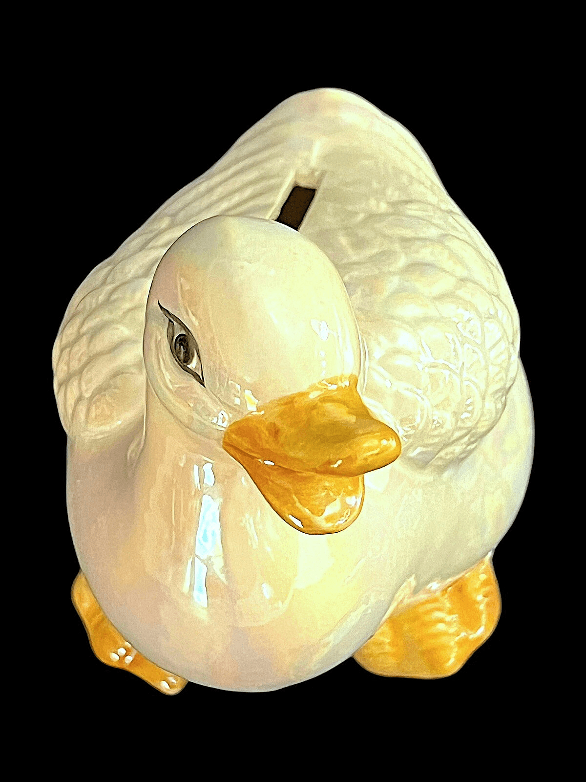 Vintage Kitsch Iridescent White Ceramic Duck Bank Made In Taiwan - Thumbnail 2