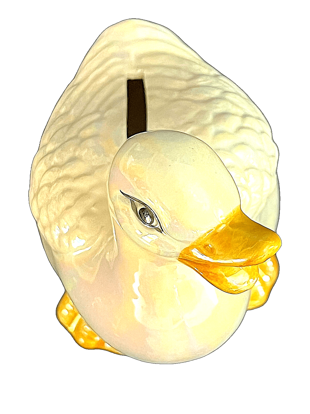 Vintage Kitsch Iridescent White Ceramic Duck Bank Made In Taiwan