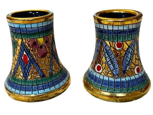 Handcrafted Pair Of Mosaic Mini Vases From Amalfi With Intricate Gold Accents - Thumbnail 2