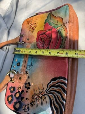Anuschka Hand Painted Leather Satchel Purse Rose Butterfly Floral Bag - Thumbnail 21