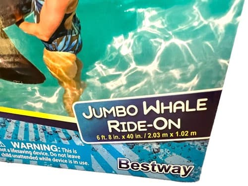 Jumbo Whale Inflatable Ride-On Water Pool Toy By Bestway H2OGO 80x40 BRAND NEW! - Thumbnail 2