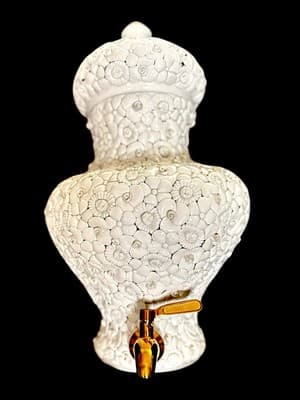 A. Zen Nova Italian Wall Urn Fountain Layered White Ceramic Flowers Brass Spigot - Thumbnail 4