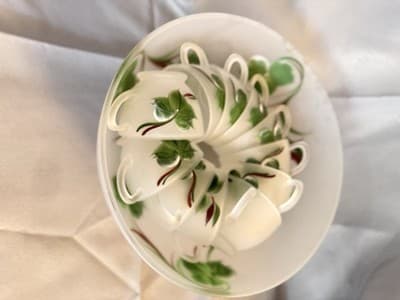 Vintage Hazel Atlas Gay Fad Ivy Frosted Punch Bowl Set 11 Cups Hooks - Thumbnail 4