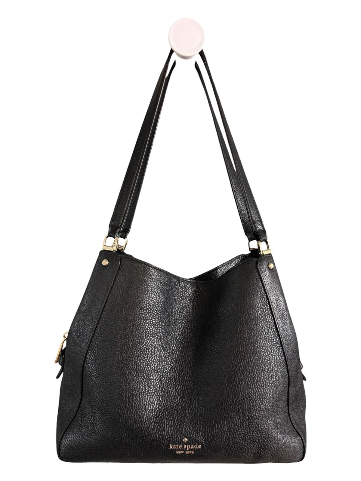 Kate Spade New York Black Pebbled Leather Shoulder Hobo Bag Large