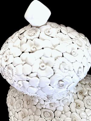 A. Zen Nova Italian Wall Urn Fountain Layered White Ceramic Flowers Brass Spigot - Thumbnail 5