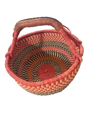 Large Ghana Bolga Basket 17” Handwoven Market Tote Fair Trade Leather - Thumbnail 6