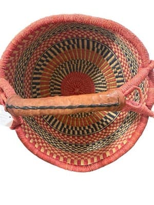 Large Ghana Bolga Basket 17” Handwoven Market Tote Fair Trade Leather - Thumbnail 5