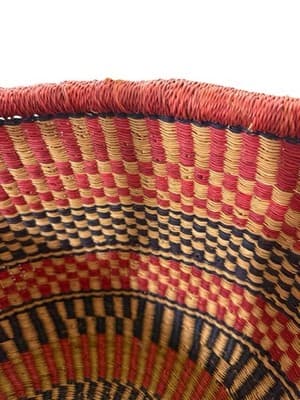 Large Ghana Bolga Basket 17” Handwoven Market Tote Fair Trade Leather - Thumbnail 3