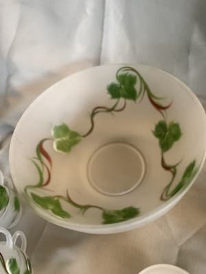 Vintage Hazel Atlas Gay Fad Ivy Frosted Punch Bowl Set 11 Cups Hooks - Thumbnail 11