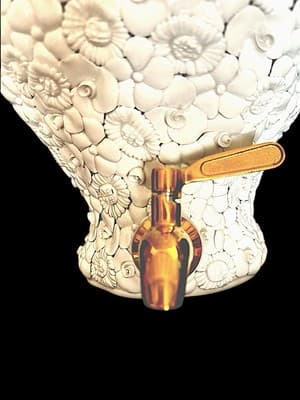 A. Zen Nova Italian Wall Urn Fountain Layered White Ceramic Flowers Brass Spigot - Thumbnail 2