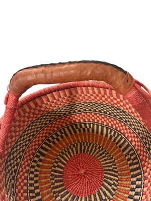Large Ghana Bolga Basket 17” Handwoven Market Tote Fair Trade Leather - Thumbnail 4