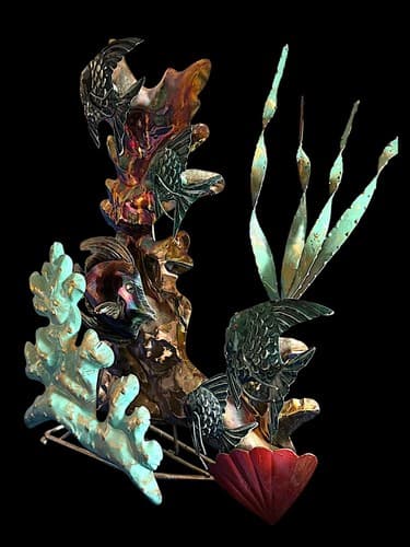 MCM Metal Fish Plants Under the Sea Sculpture 16” Tall Freestanding Home Decor - Thumbnail 4