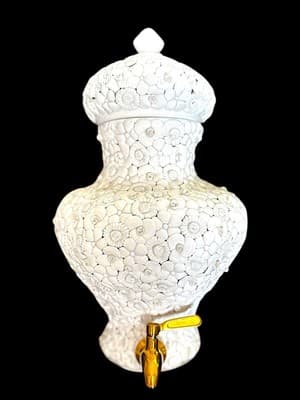 A. Zen Nova Italian Wall Urn Fountain Layered White Ceramic Flowers Brass Spigot - Thumbnail 3