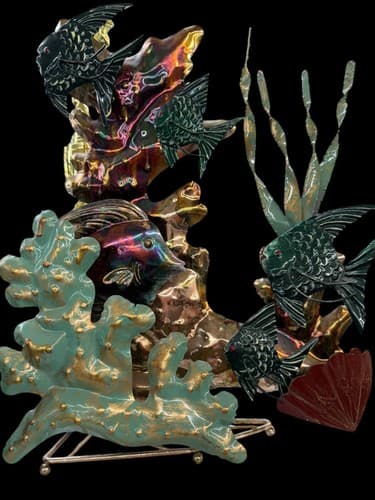 MCM Metal Fish Plants Under the Sea Sculpture 16” Tall Freestanding Home Decor