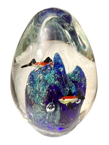HAND BLOWN GLASS MURANO STYLE PAPERWEIGHT AQUATIC COLORFUL FISH