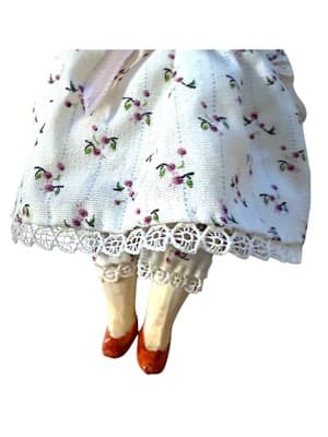 Vintage 7” Bisque Doll Marked Japan – Hand-Painted Face, Blue Bows, Floral Dress - Thumbnail 8
