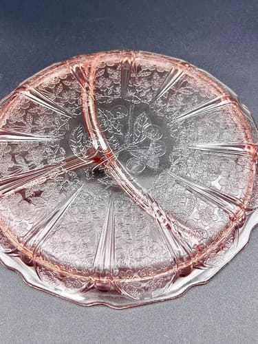 Jeannette Glass CHERRY BLOSSOM Pink 3-Part Divided Grill Plate - Thumbnail 3