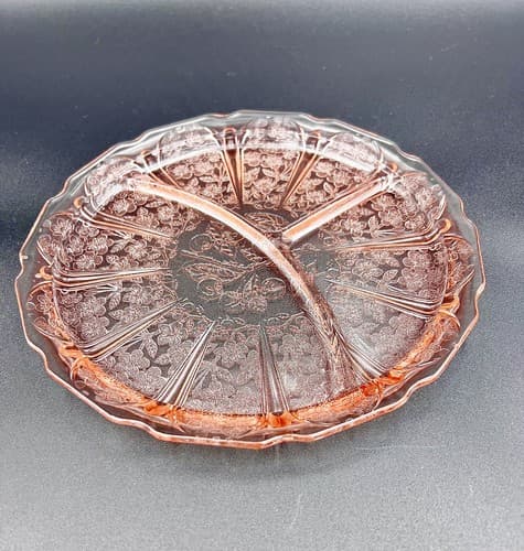 Jeannette Glass CHERRY BLOSSOM Pink 3-Part Divided Grill Plate