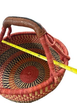 Large Ghana Bolga Basket 17” Handwoven Market Tote Fair Trade Leather - Thumbnail 9