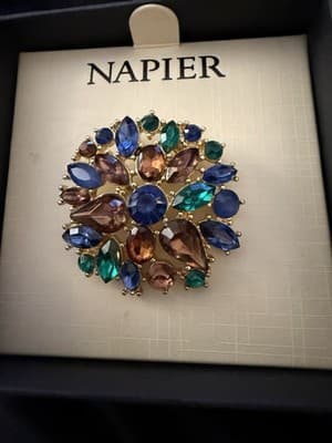 Napier Statement Brooch Multicolor Rhinestones Gold Tone NEW IN ORIGINAL BOX