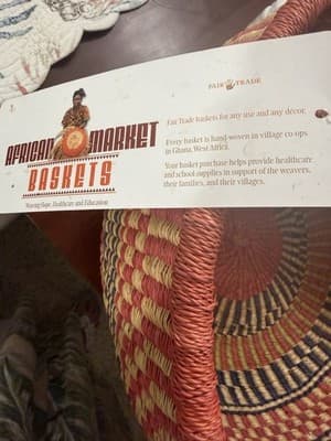 Large Ghana Bolga Basket 17” Handwoven Market Tote Fair Trade Leather - Thumbnail 12