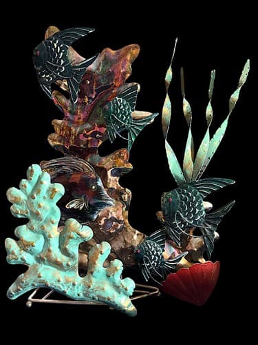MCM Metal Fish Plants Under the Sea Sculpture 16” Tall Freestanding Home Decor - Thumbnail 3