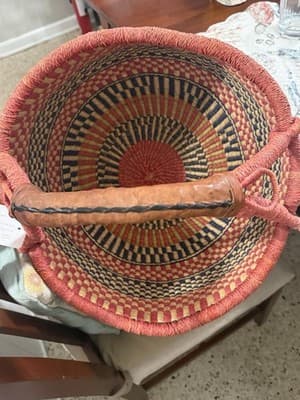 Large Ghana Bolga Basket 17” Handwoven Market Tote Fair Trade Leather - Thumbnail 13