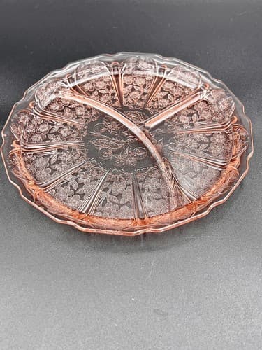 Jeannette Glass CHERRY BLOSSOM Pink 3-Part Divided Grill Plate - Thumbnail 2