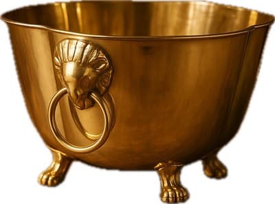 Elegant Vintage Solid Brass Jardiniere – Rams Head Handles & Lion’s Paw Feet