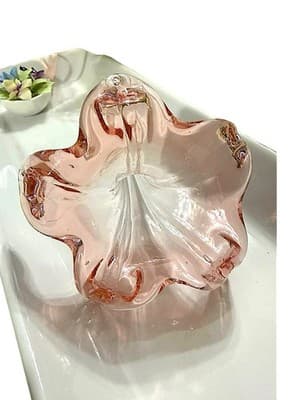 Vintage Hand Blown Pink Glass Lily Flower 7.5” Stem Murano Style Decor