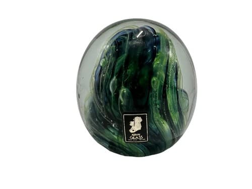 Kerry Glass Ireland LARGE Green Swirl Art Glass Paperweight Hand Blown MINT! - Thumbnail 2