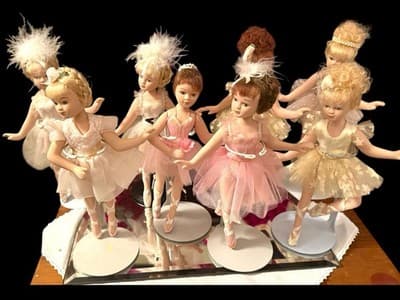 Set of 9 Porcelain Ballerina Dolls in Tutus with Stands – Vintage Display